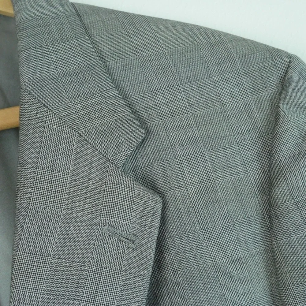 Daniel Cremieux Loro Piana Grey Glen Plaid Blazer Sport Coat Mens 44L Vintage